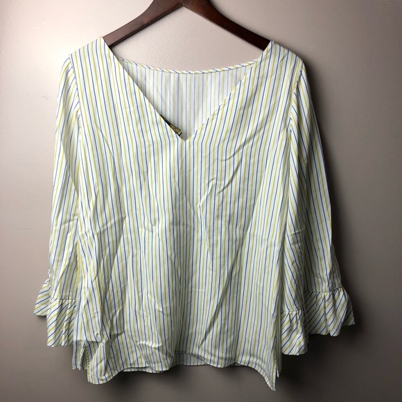 NWOT Massimo Dutti Bell Sleeve Striped Blouse 4 - Picture 5 of 8